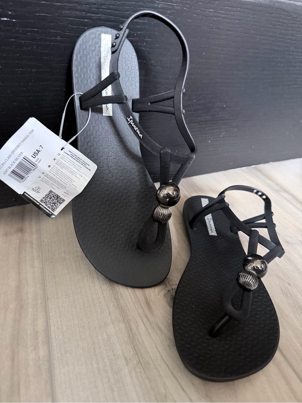 Ipanema Black Beaded T-Strap Sandals